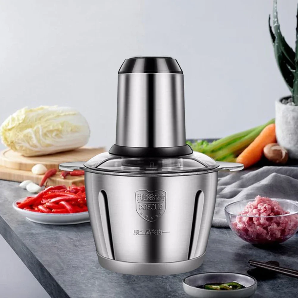 Meat Grinder 2L Stainless Steel Electrical Food Processor Blender Mixer Machine  Kitchen Fruits Garlic Nuts, EU Plug Blender 2