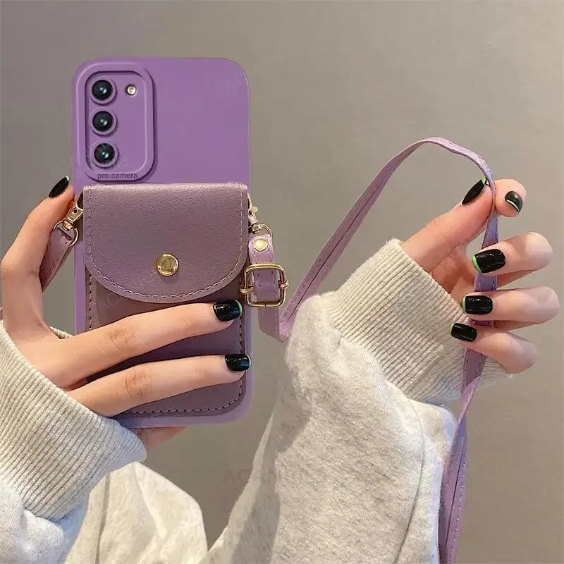 S 21 22 23 24 20 Crossbody Wallet Card Holder Case For Samsung Galaxy S21 S23 S20 Fe S22 S24 Plus Ultra Lanyard Silicone_voghion.com