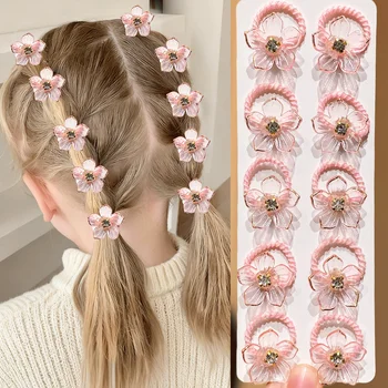 Fasce elastiche per capelli per ragazze da 10 pezzi con strass e decorazioni floreali Fascette per capelli durevoli ad alta elasticità per esterni e intrecciati