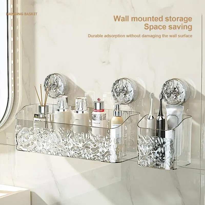 

Bathroom Shelf Kitchen Organizer Suction Cup For Mirror No-Punching Clear Bathroom Wall Storage Rack Organizer Bath Accessories