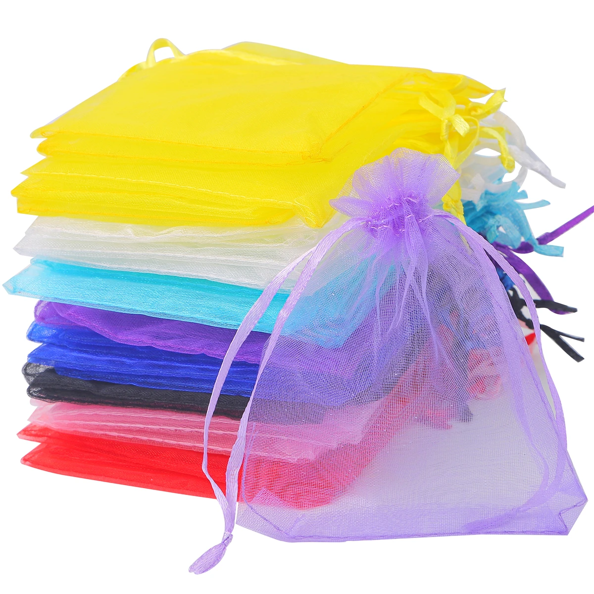 50pcs 7x9 9x12 10x15 13x18cm Gift Organza Bags Drawable Wedding Party Decoration Display Packaging Jewelry Pouches