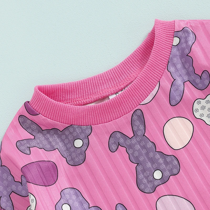 

Baby Girls Easter Rabbit Romper Cute Long Sleeve Crew Neck Rabbit Eggs Print Fall Bodysuit Easter Clothes