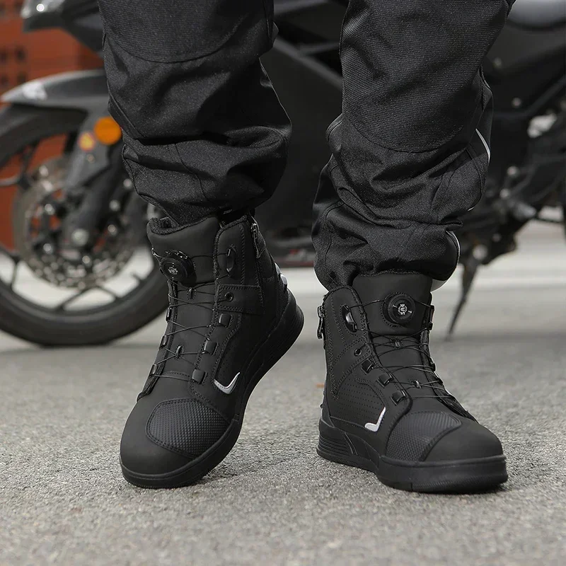 Men Motorcycle Microfiber Leather Ankle Boots Street Motorbike Racing Shoes Motocross Biker Chopper Cruiser Touring Ankle Boots motorcycle shoes mens shoes motorcycle boots