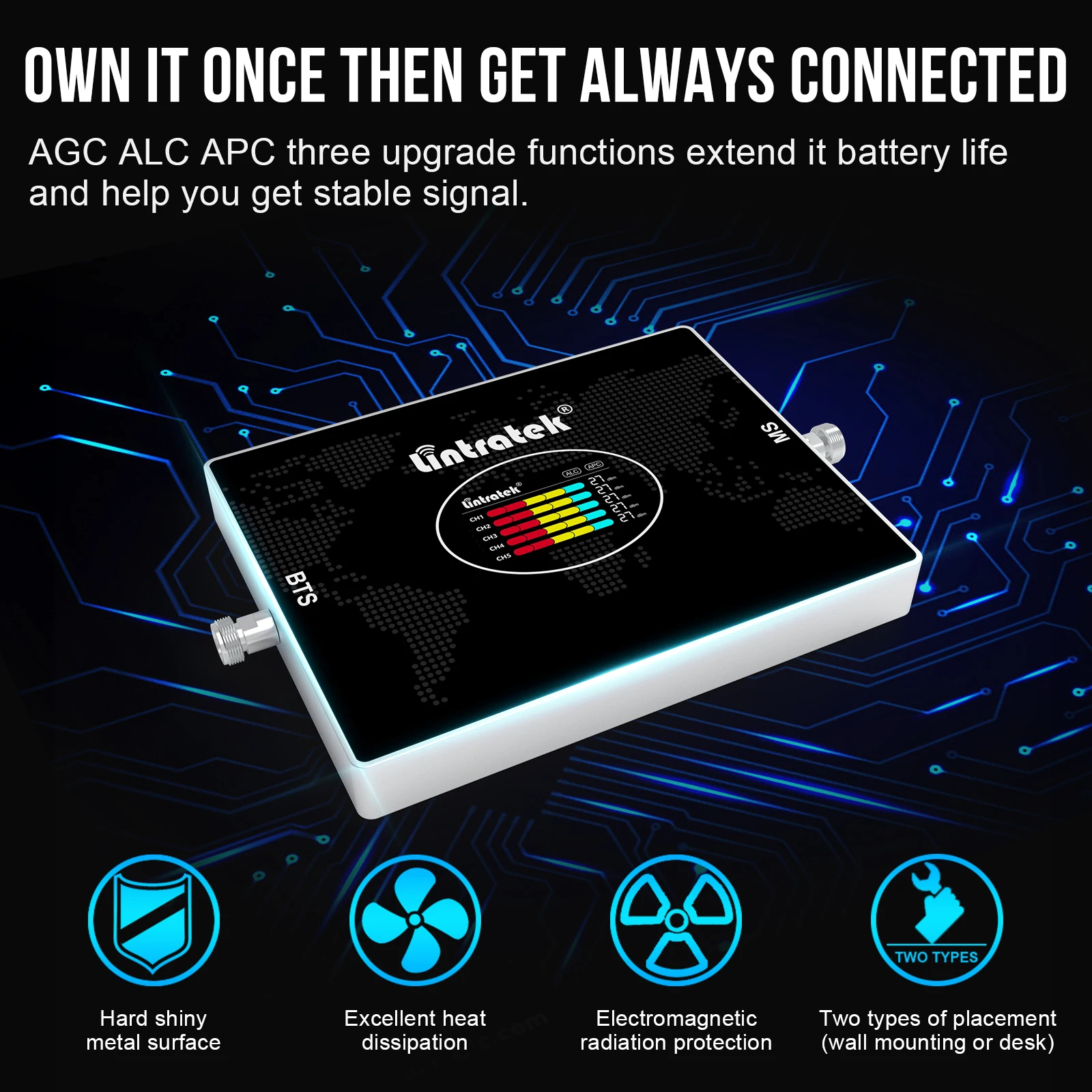 Lintratek 5 Band Cellular Amplifier B28 700 900 1800 2100 2600 MHZ B2 B4 LTE 2G 3G 4G Signal Booster Mobile Reapeater 70dB AGC