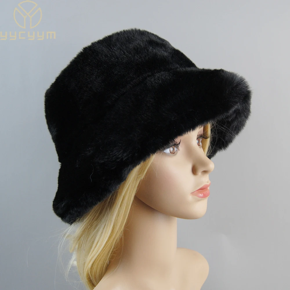 Women's Fake Rabbit Fur Hat Cotton Lined Warm for Winter Ski