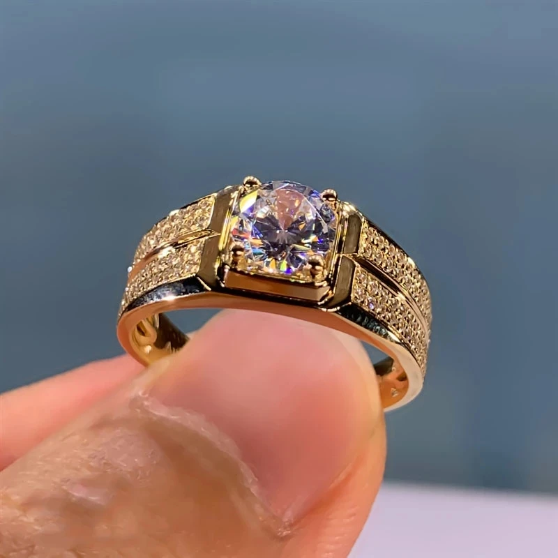 Men's Round Diamond Ring with princess cut saphire