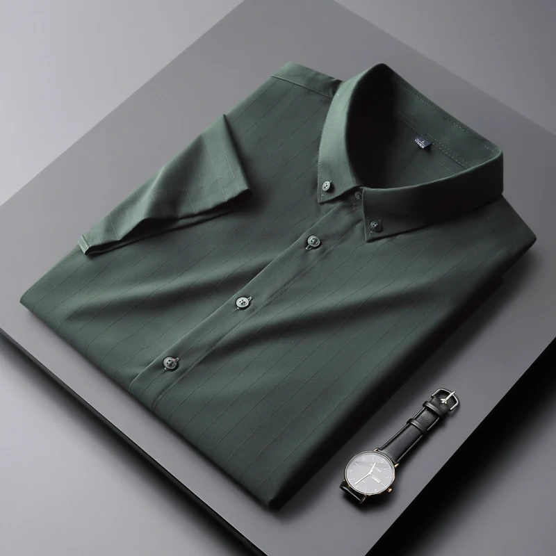 

Boutique Luxury Formal White Blouse Skinny Design Men's Business Short Sleeve Striped Dress Shirt