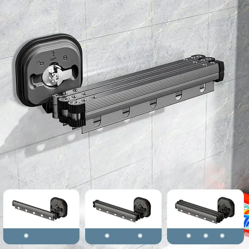 Suction Wall Mount Folding Clothes Drying Rack No Punching Folding Clothes Hanger Retractable Suction Cup Clothes Drying Rack 5