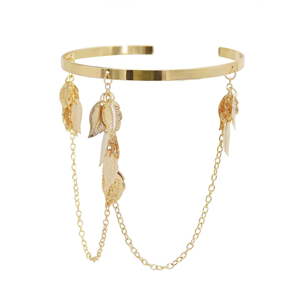 Gold Color Leaf Open Bangles Cuff Bracelet For Women Swirl Charm Armlet Greek Goddess Arm Bracelets Female Jewelry Accessories