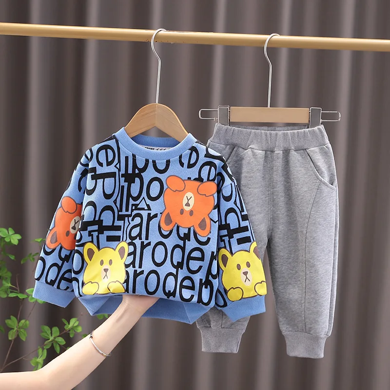 

Boys Children's New Spring Autumn Cartoon Full Print Long Sleeve Round Neck Sweatershirt Pants Two-piece Leisure Tracksuit Bebes