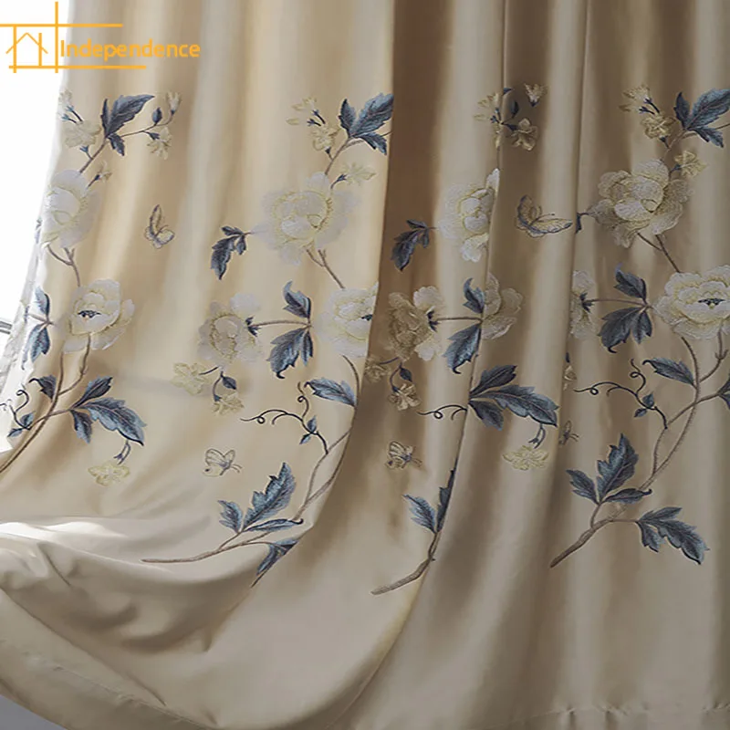 

New China Style Nordic Solid Color Flannelette Imitation Silk Embroidery Curtains for Living Dining Room Bedroom