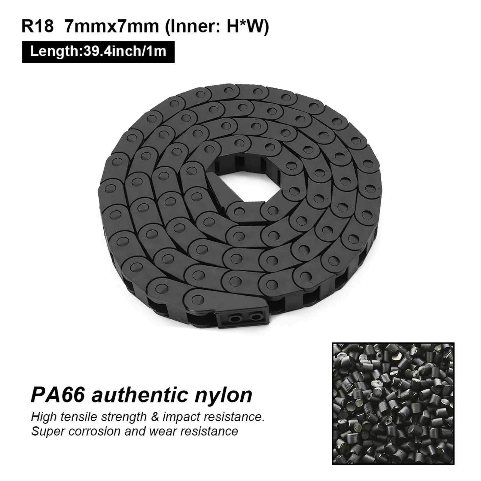 7x7 10x10/15/20/30/40mm Cable Drag Chain with Connectors for cnc Machines-550mm/1000mm Length Wire Carrier
