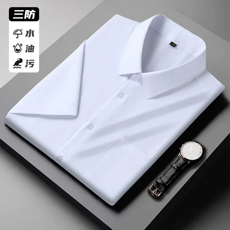 

Men Waterproof Shirts 52 54 Short Sleeve Plus Size Big Shirt 10XL 9XL 12XL 50 Summer Formal White anti oil Shirt 160KG