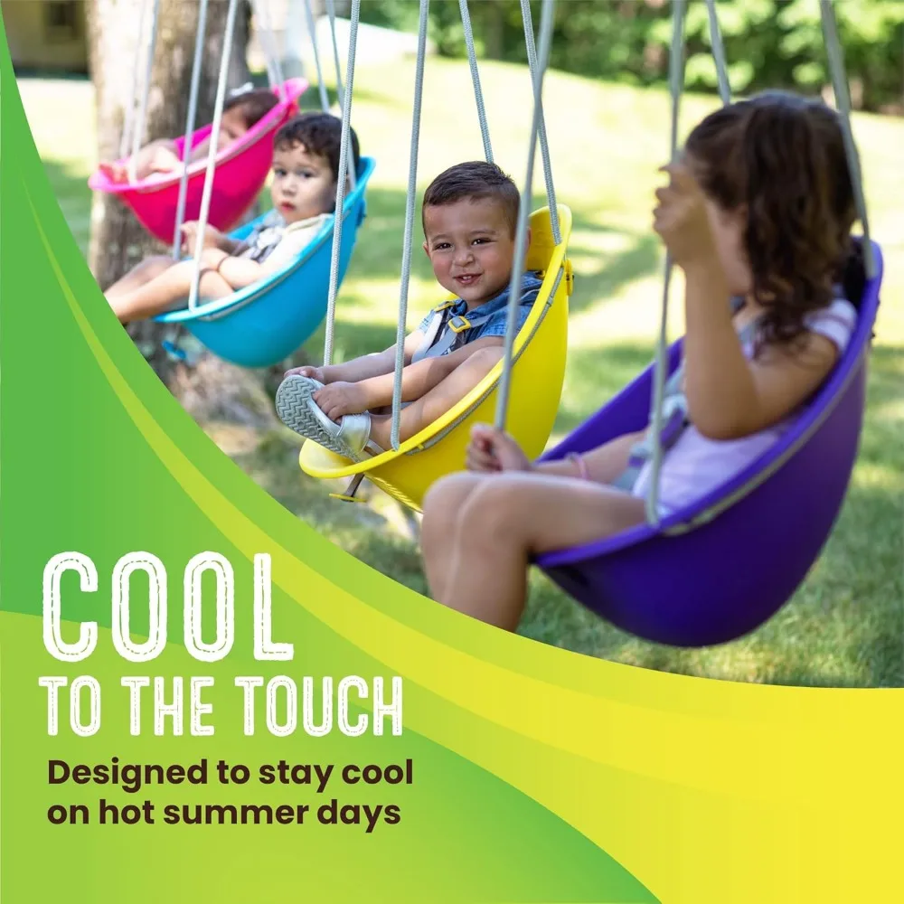 Comfortable outdoor baby swing, 3-point adjustable seat belt, safe quick click locking system, no foam rope, easy to install 6