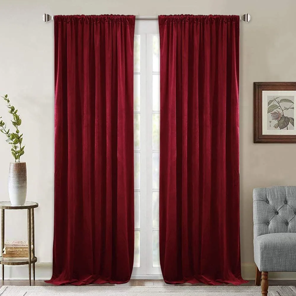Theater Red Velvet Curtains Super Soft Velvet Insulated Curtains for Living Room Holiday Decorative Drapes for Master Bedroom