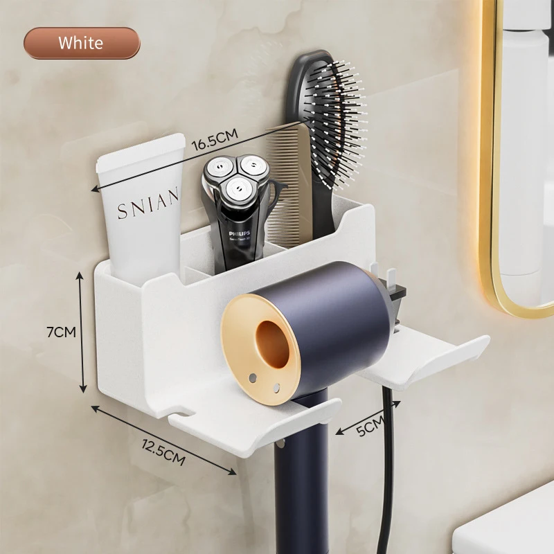 Wall mounted non perforated hair dryer storage rack Bathroom hair dryer storage and placement rack Multi functional storage rack 6