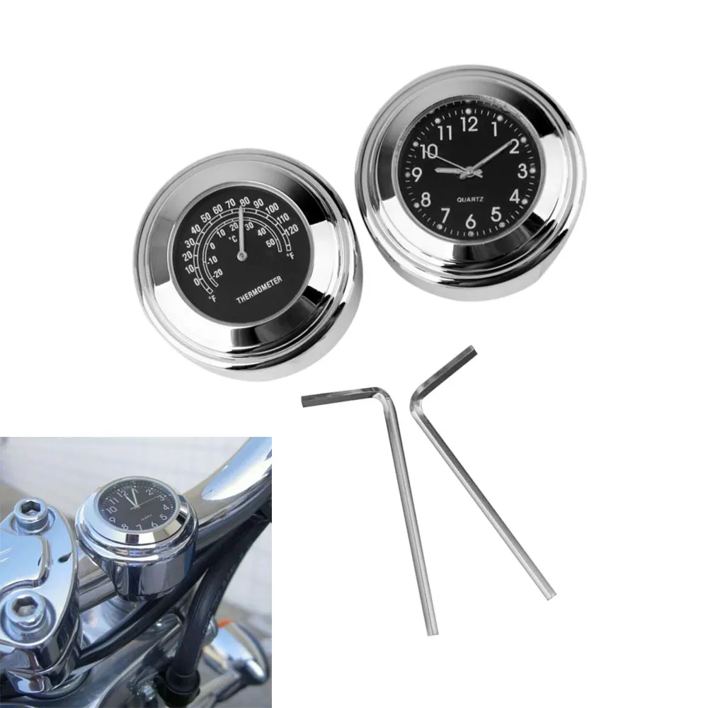 

7/8'' 1'' Motorcycles Handlebar Black Dial Clock Thermometer for