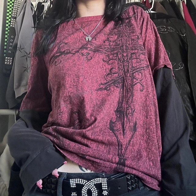 トップス 00s border l/s cutsew y2k grunge emo トップス 00s border