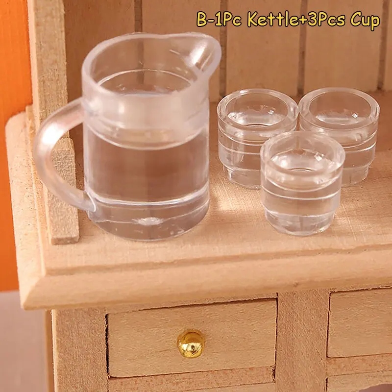 1Set 1/12 Miniature Dollhouse Mini Lemon Water Kettle with Glasses Orange Juice Jug Play Kitchen Doll Food Model Toy Accessories