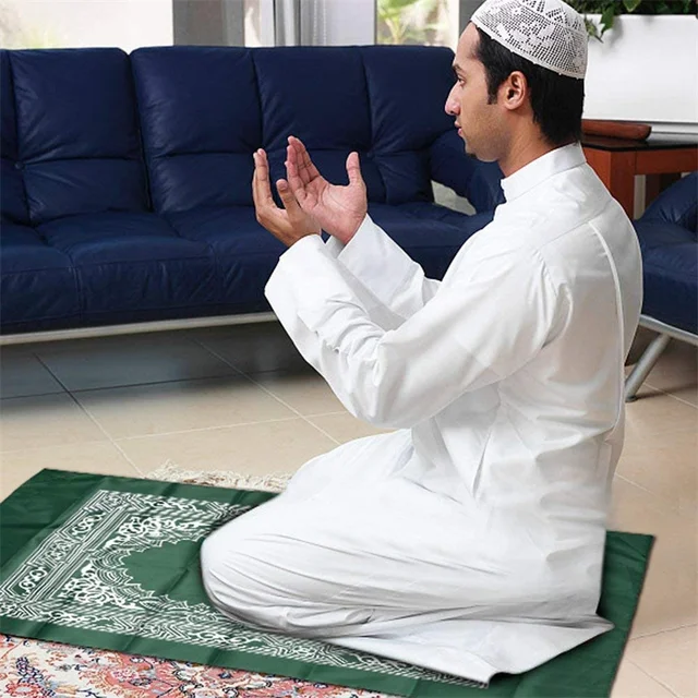 100x60cm Useful Portable Prayer Rug with Compass Kneeling Poly Mat for Muslim Islam Waterproof Prayer Mat Carpet With Bag 2