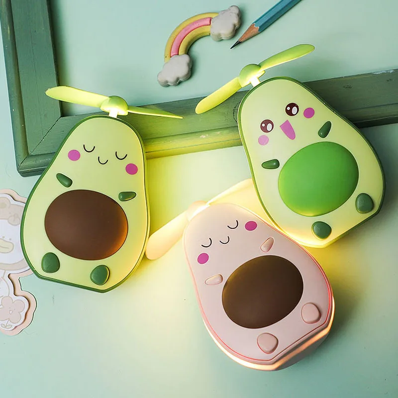 

Usb Mini Avocado Fans Electric Portable Hold Lovely lLED Night Light Makeup Mirror Fan Lamp