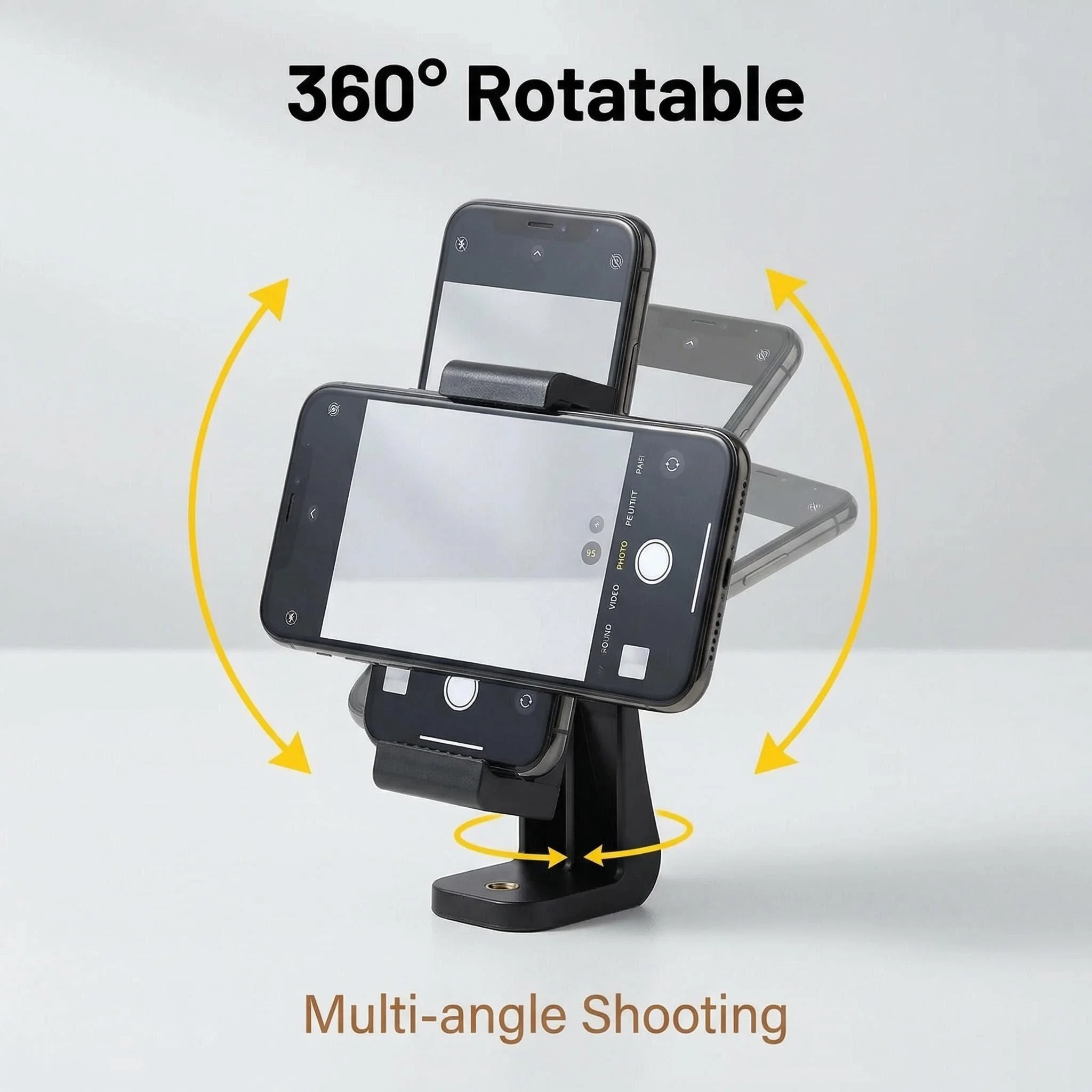 Supporto universale per treppiede con foro filettato da 1/4, rotazione a 360 gradi, supporto per treppiede per cellulare, clip per smartphone. - immagine 3