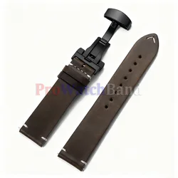 Vintage Soft Oil Wax Cowhide Watch Strap with Butterfly Buckle - Quick Release - 18mm (Green - Black)