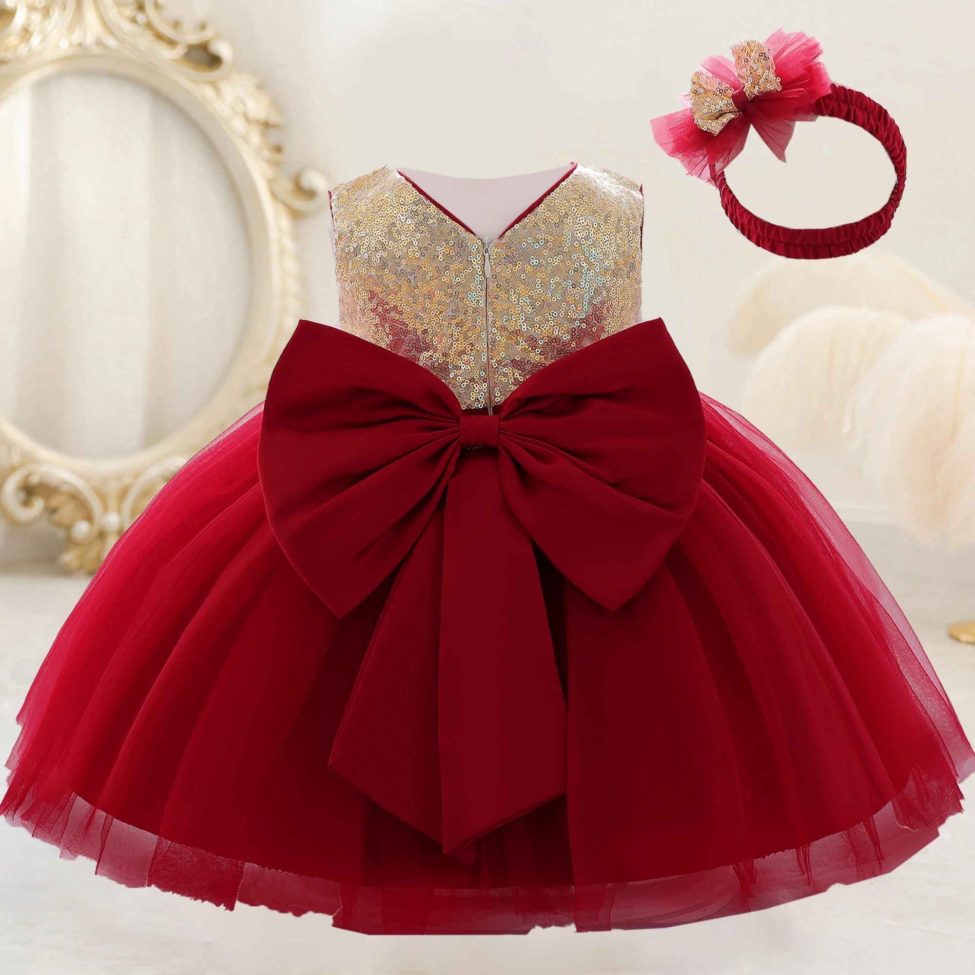 green emerald velvet dress Girl Christmas Dress Baby Girl Princess Dress Toddler Birthday Dress Girl Formal Dresses, White / 0-1 Year (80cm) main image 1