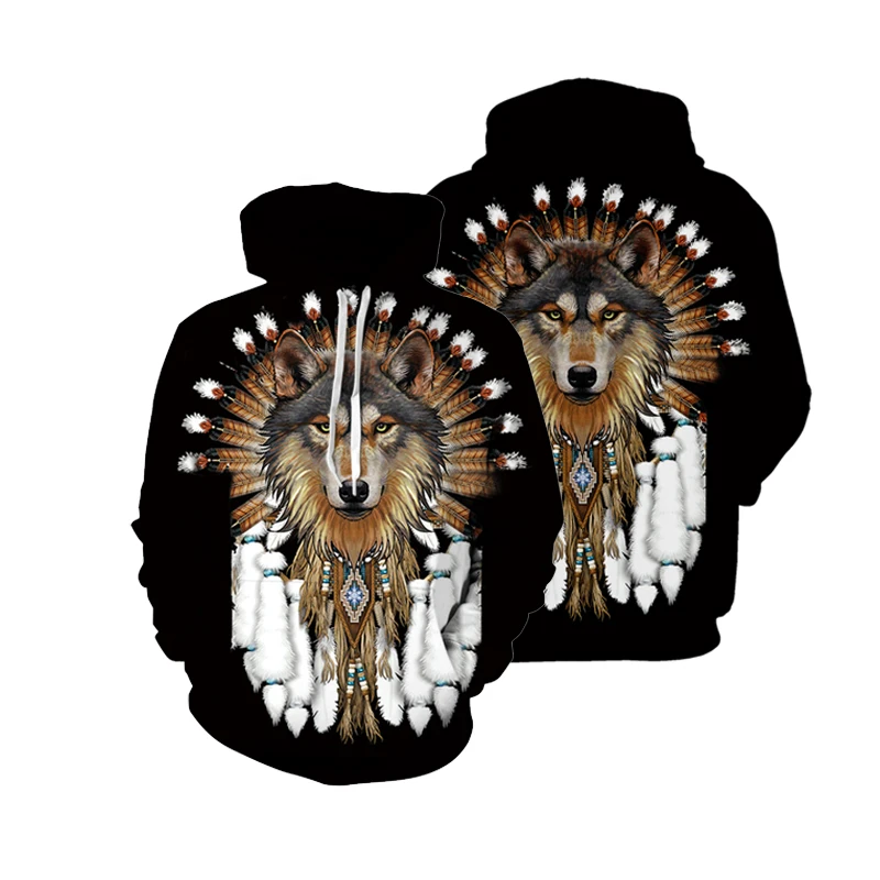 PLstar Cosmos Animal Hunter Art wolf hunter tattoo pullover new fashion sweater 3D printing men's and women's casual hoodie |