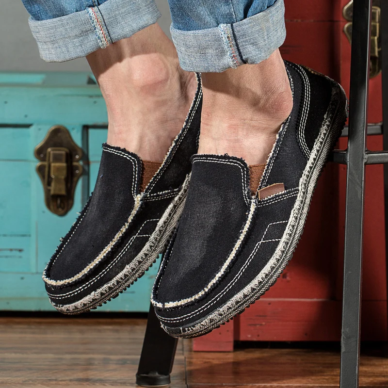 Summer Men's Canvas Boat Shoes Outdoor Lightweight Convertible Slip On Loafer Fashion Casual Flat Non-Slip Deck Shoes casual shoes