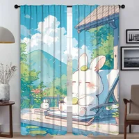 Good Morning Curtains Child Room Living Room Curtain Halloween Decoration Tulle for Bedroom Partition Shades Curtains 2 Pieces 1