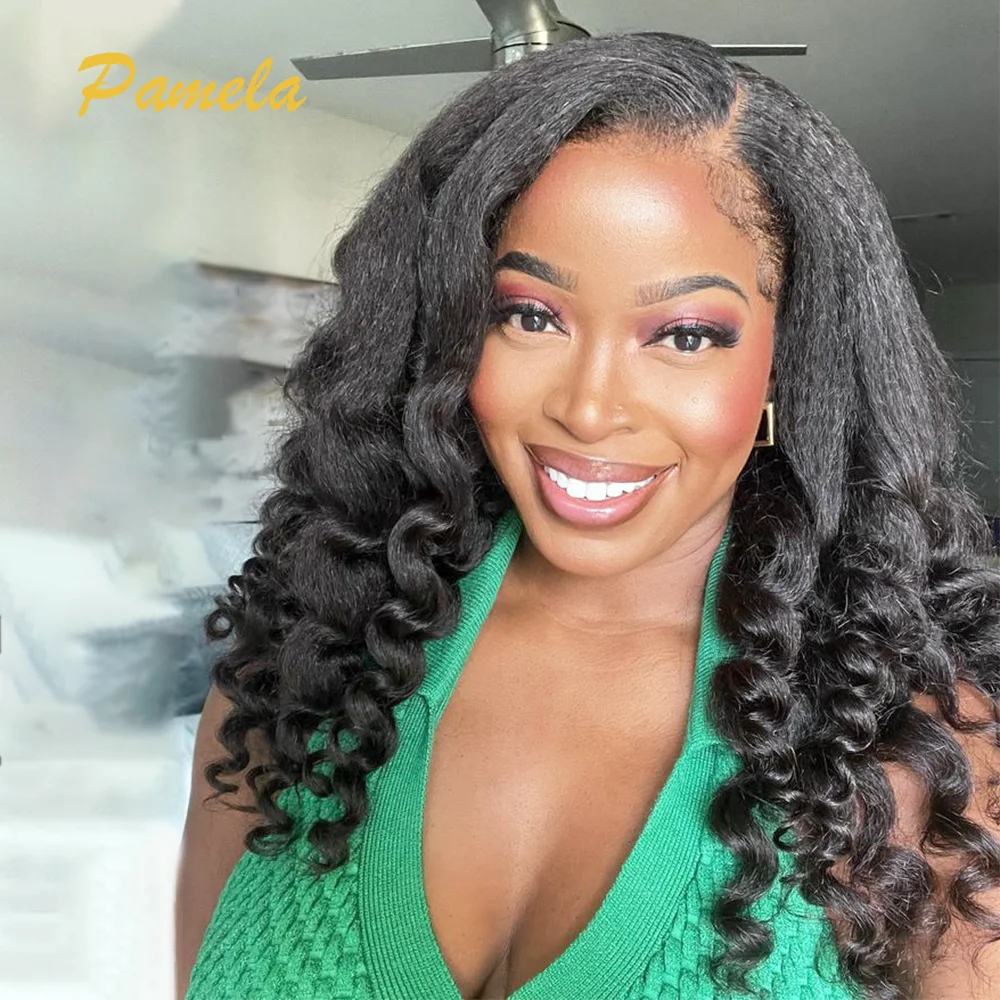 Kinky Straight And Loose Wave 250% Density 9x6 Bob Transparent Lace Frontal Human Hair Glueless Wigs Preplucked Ready To Wear