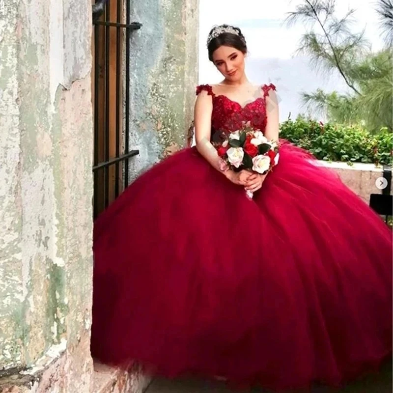 

ANGELSBRIDEP Тюлевое бальное платье, платья для Quinceanera, милое роскошное платье, аппликации для 15 девушек, принцессы, на день рождения, платья