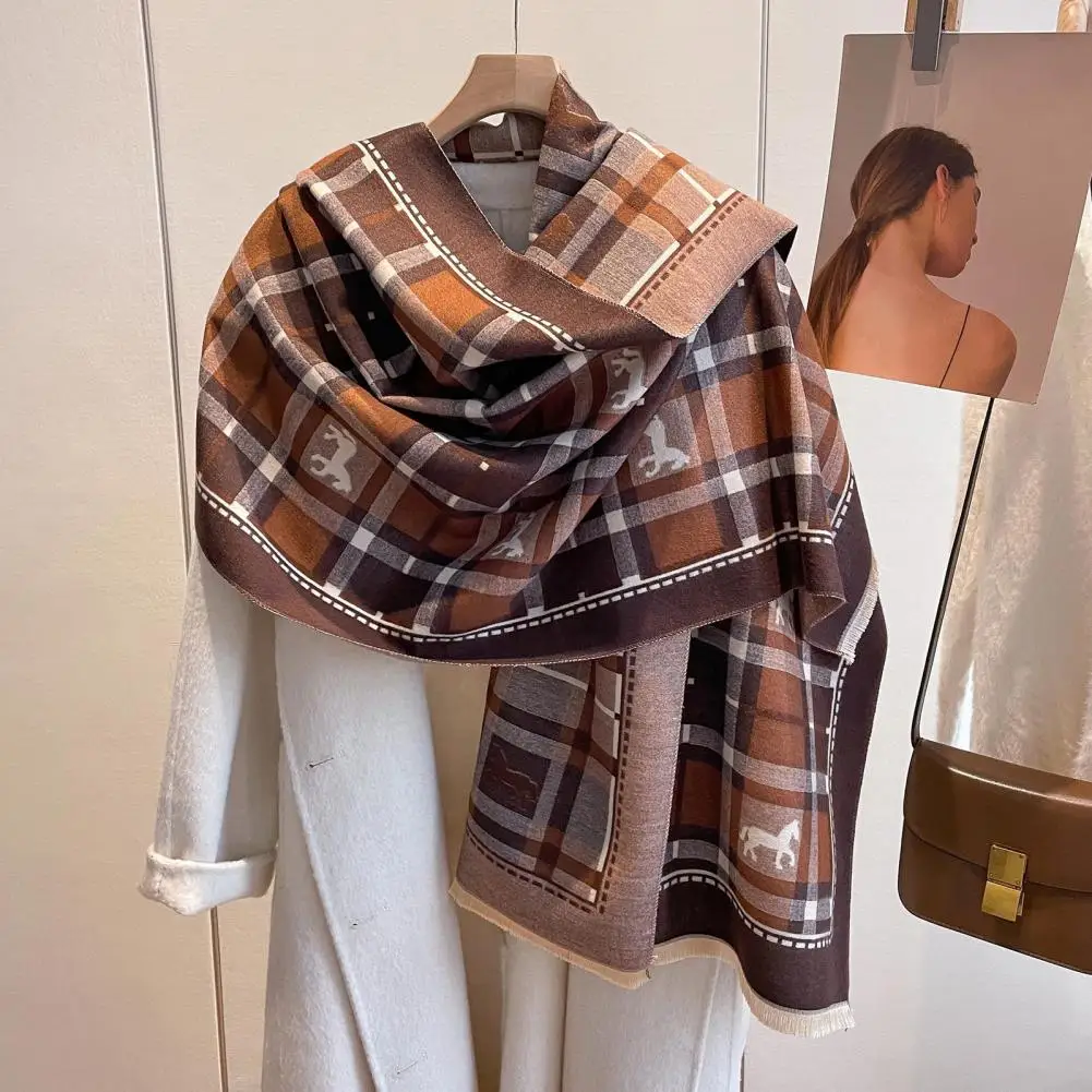 

Double-Sided Plaid Print Women Scarf Shawls Winter Scarf Luxury Design Print Lady Beach Shawl Scarves Fringe Trim Scarf Wraps