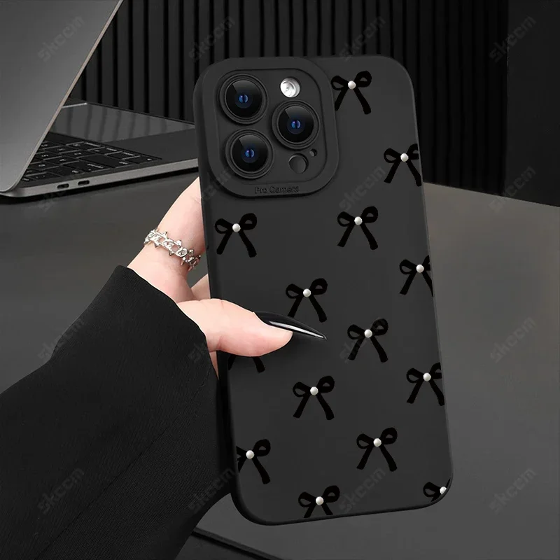 Elegant Black Bow Shockproof Silicone Phone Case - Soft Protective Cover