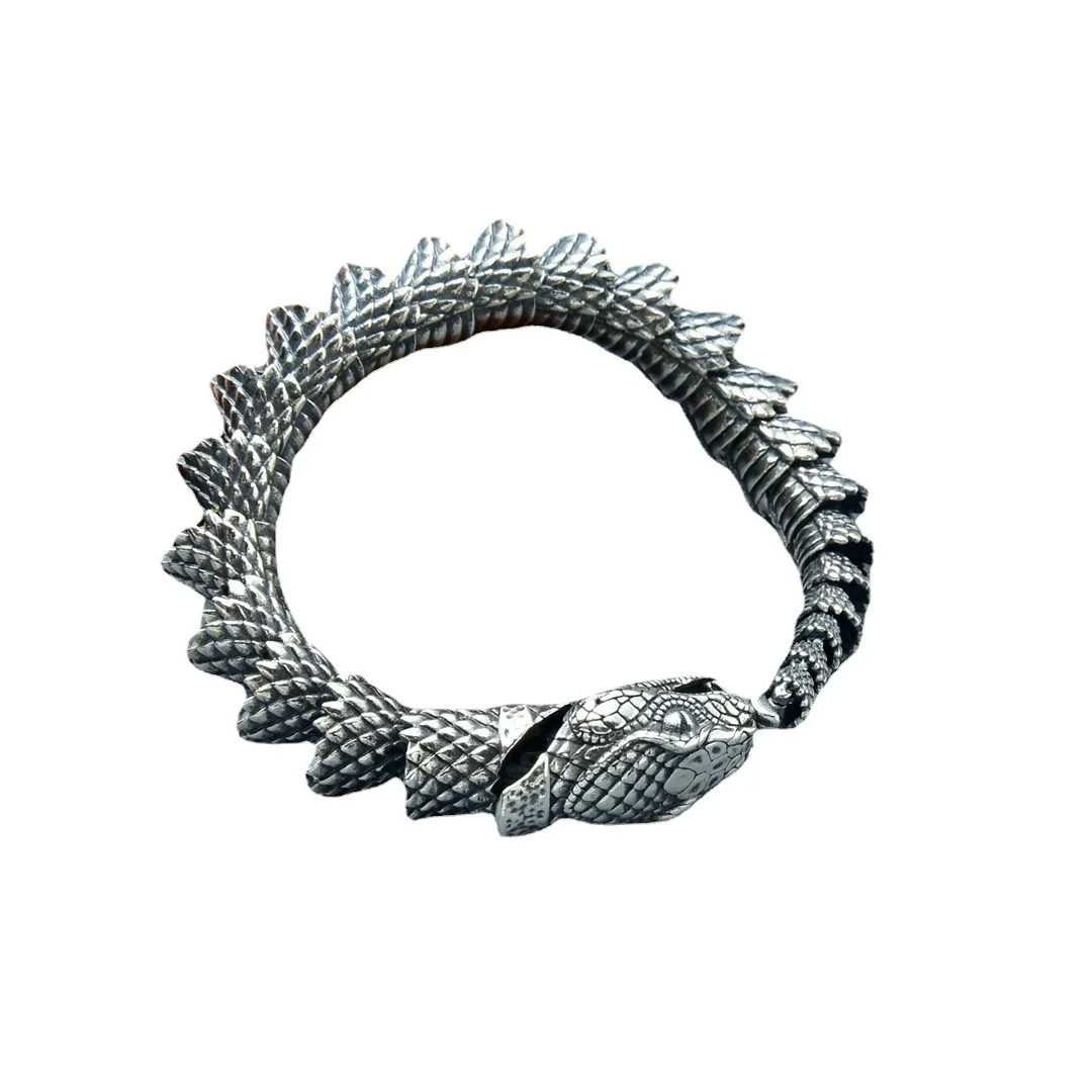 Vintage Punk Snake Bracelet Carving Lifelike Snake Scale Chain Bracelet for Men Animal Jewelry Accessories