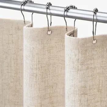 Tenda da doccia in lino Beige Boho Farmhouse Tende da doccia per bagno Fodera in tessuto di cotone naturale Crema 1