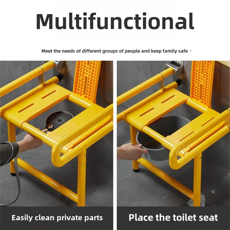 Bathroom Folding Shower Seats, Toilet Stainless Steel Wall Mounted Chairs, Elderly Home Bedroom Commode Toilet Armrest Rack 2