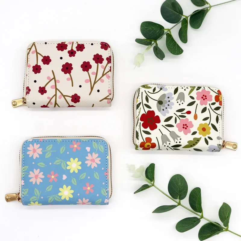 

Flowers ID Cards Holders Business Zipper Anti Thief Bank Credit Bus Cards Cover Holder Organizer Coin Pouch Wallets Organ Bag