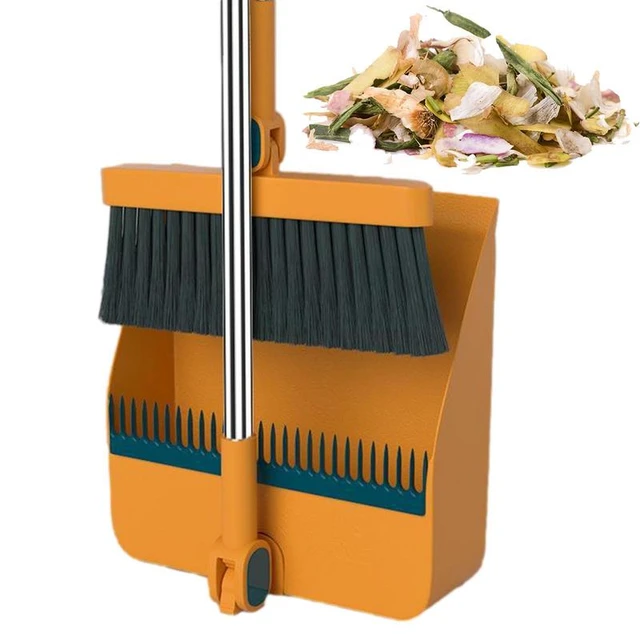 Smart Design Dustpan Broom Set - Non-Slip Comfort Grip Handle - Standing Upright