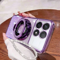 Glitter Plating Holder Chain Case with Lanyard and Silicone Stand Cover - Poco x4 pro 5g (SFCX SJS Purple)