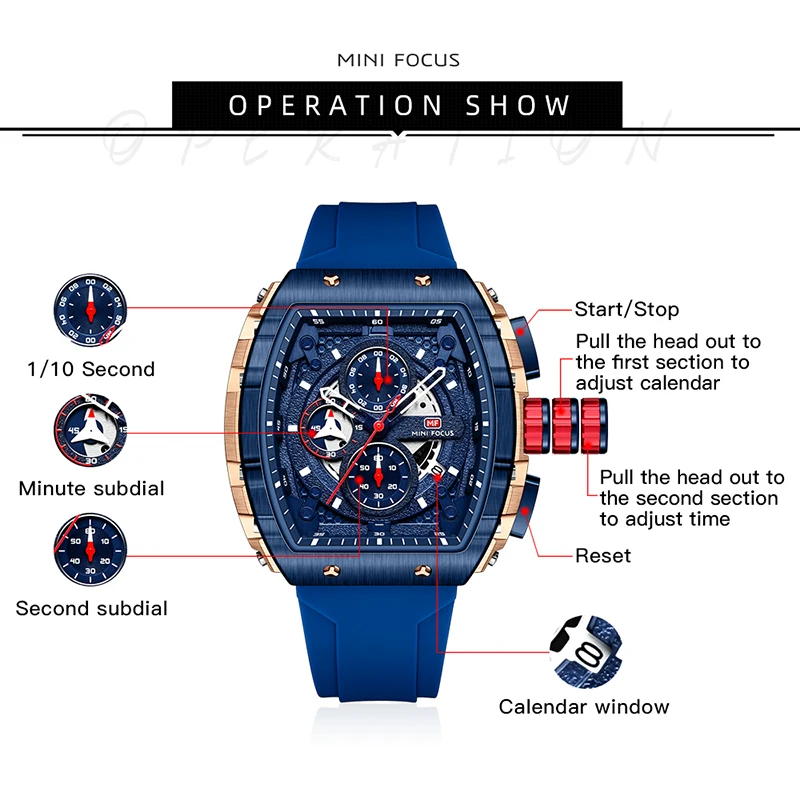 Luxury Men's Quartz Watch Fashionable Silicone Tape Waterproof Chronograph Watches Tonneau Original Brand Relogio Masculino New