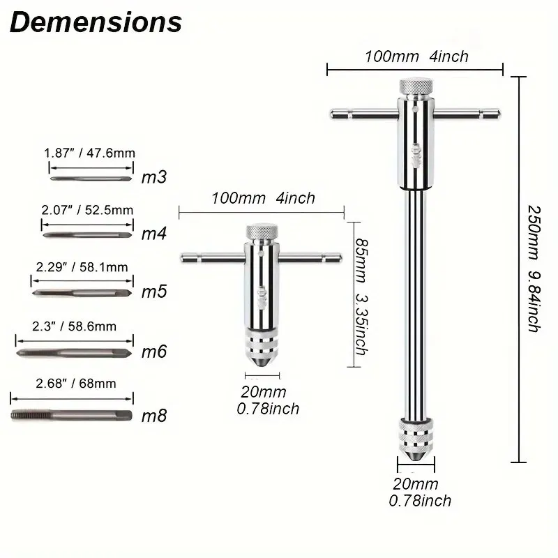 Adjustable T-Handle Ratchet Tap Reamer Hand Manual Holder Wrench M3 M4 M5 M6 M8 Metric Machine Screw Thread Plug T-shaped Tool 2