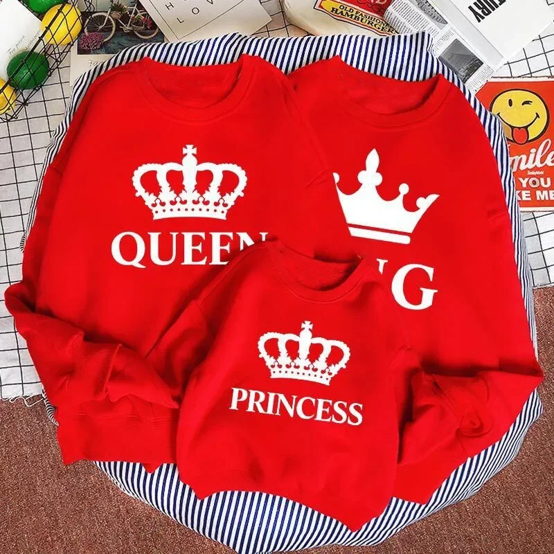 

Sweatshirt Men Women Matching Family Outfits King Queen Prince Princess Printed Spring Autumn Couple Clothes Crown Pullover