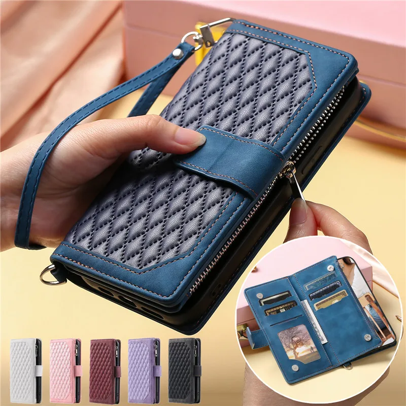 Estojo de Couro Longo para Samsung Capa de Cartão de Carteira com Zíper A14 A24 A34 A54 A13 A23 A33 A53 A12 A22 A32 A52 A51 A31 A50