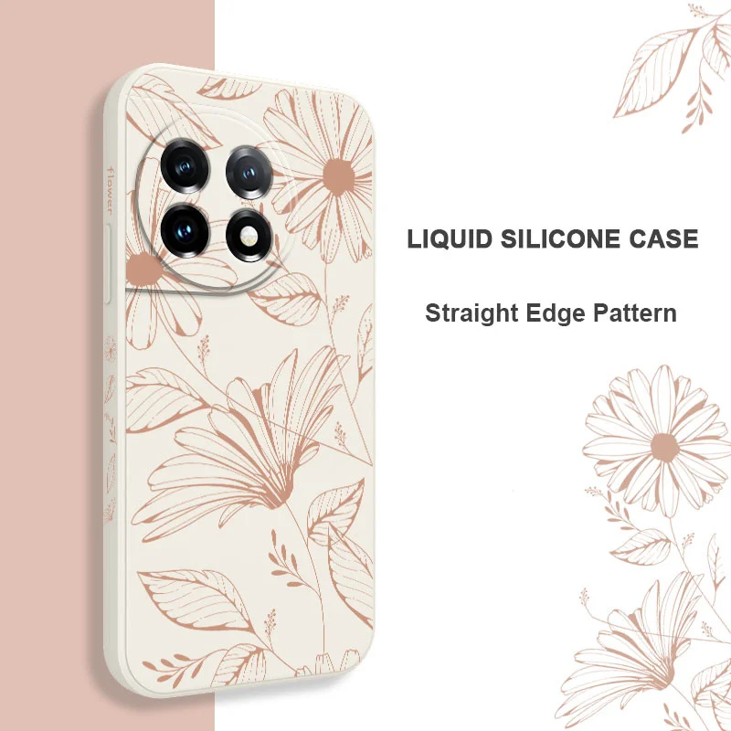 Line Pink Flower Liquid Silicone Phone Case