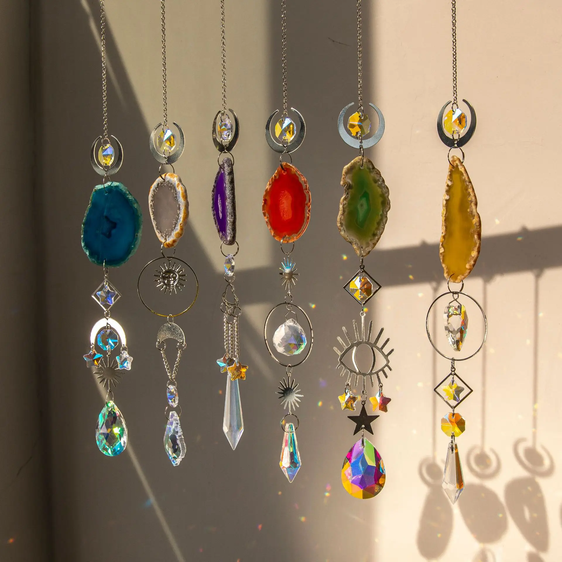 Crystal Suncatcher Sun Catchers Indoor Window Hanging Sun Catchers With  Crystals Light Catcher With Prisms And Agate Slices For Indoor Outdoor Home