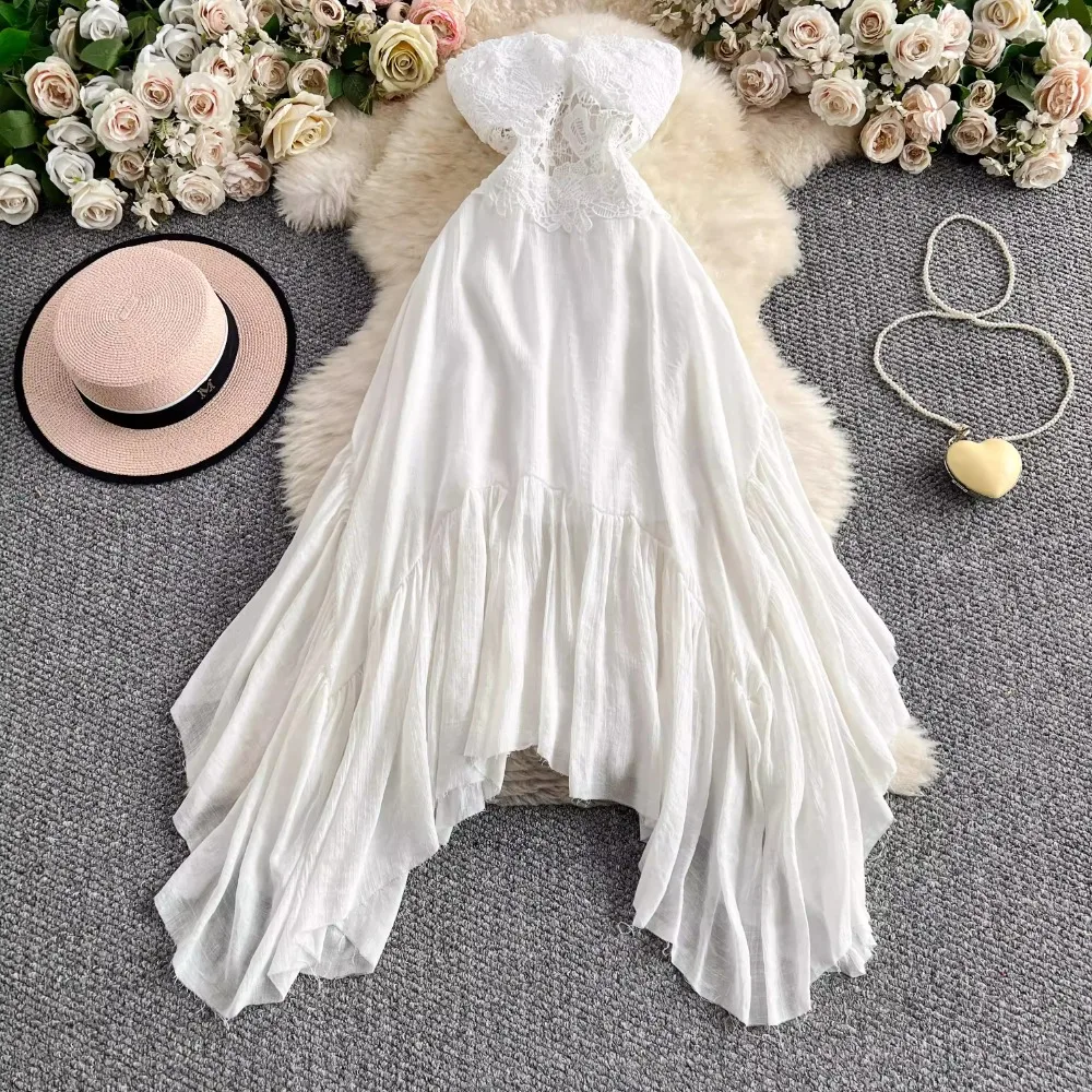 chinese dress ladies Off-White Lace Pointed Hem Tube Dress Xs main image 0