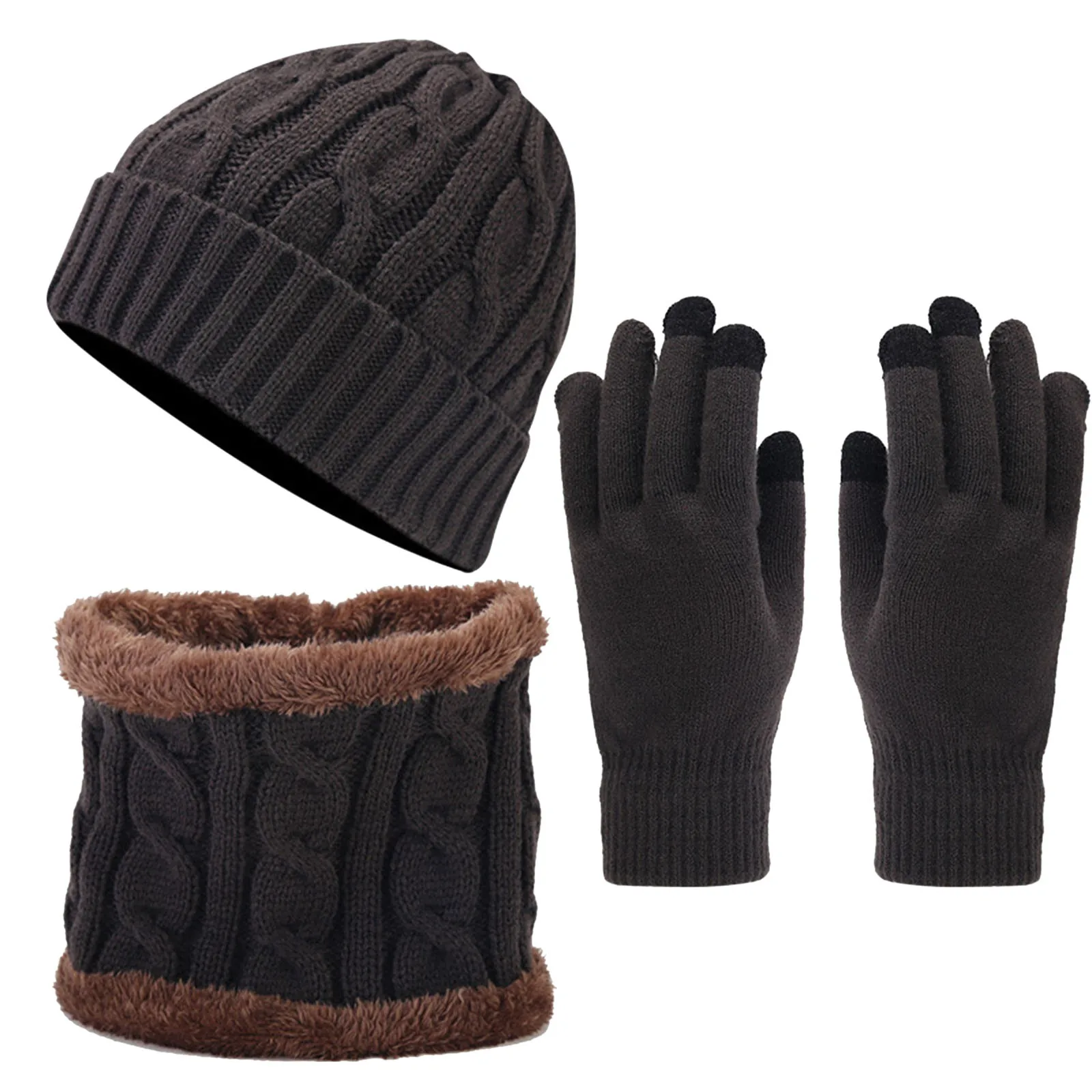 

Модные вязаные шапки шарф и перчатки из трех предметов теплый осенне-зимний комплект из трех предметов однотонные женские шапки