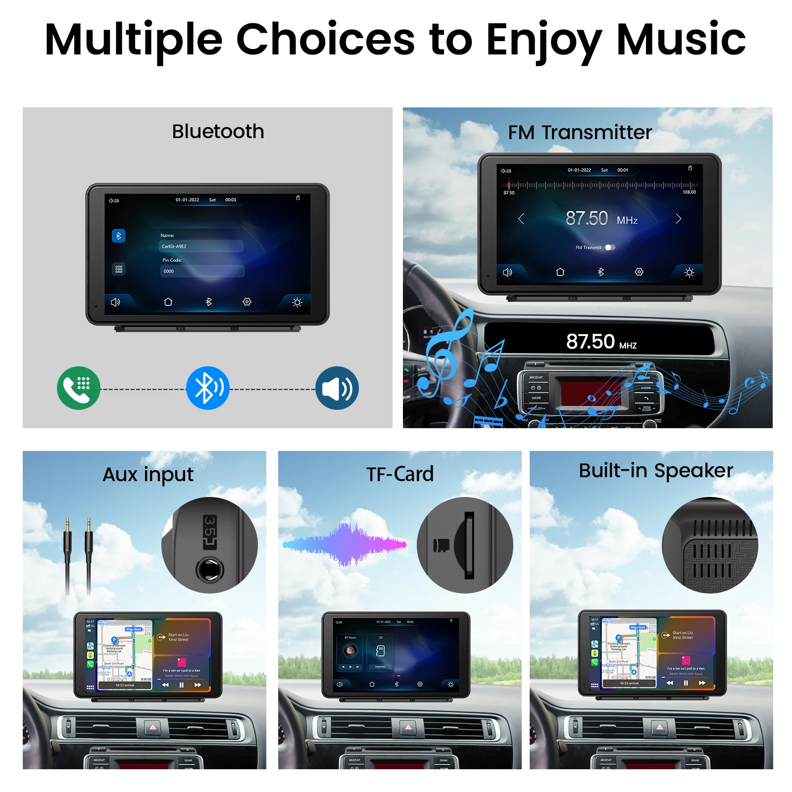 Portable Newest Wireless Apple CarPlay and Android Auto Screen for Car, 7" HD Touch Screen Car Stereo with Mirror Link